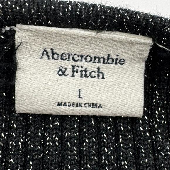 ABERCROMBIE & FITCH Large Black Silver Metallic Long Sleeve Ribbed Knit Bodysuit - Picture 4 of 10